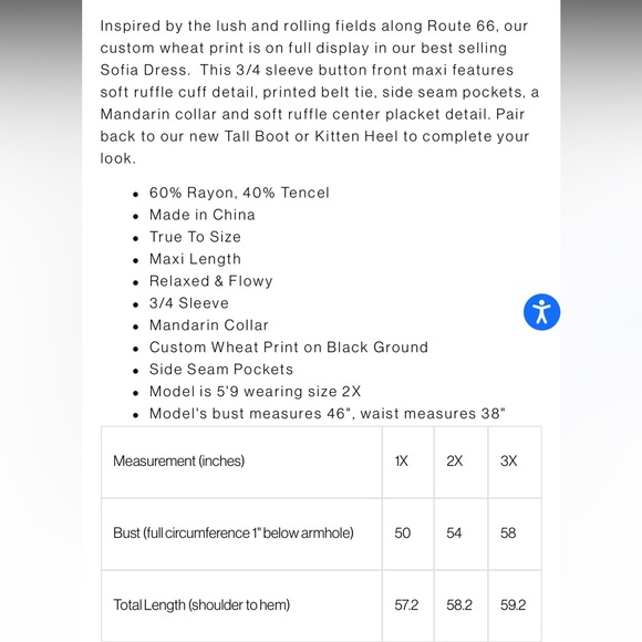 NWT The O’Dells Sofia button front maxi dress with matching belt, size 3X - Picture 11 of 12